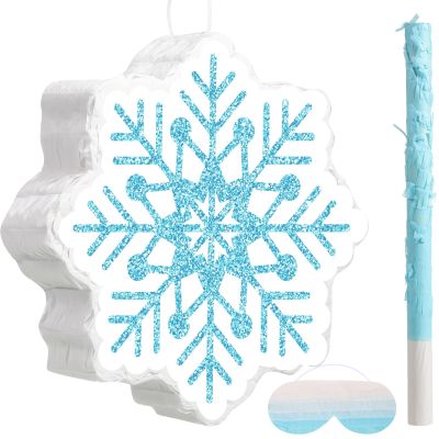 Harrycle Winter Piata Christmas Wonderland Themed Piata with Blindfold Bat for Christmas Princess Winter Theme Birthday Party Supplies Decorations(Blue,Snowflake)