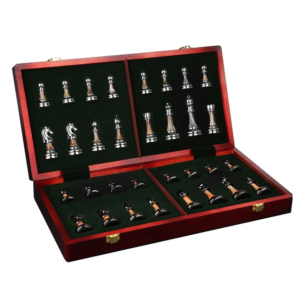 Large Chess Set for Adults Unique, Chess Boards Sets Luxury Folding Travel Chess Sets Wooden Chess Set Handmade Chess Pieces Metal, Chess Set Tournament for Kids Gift