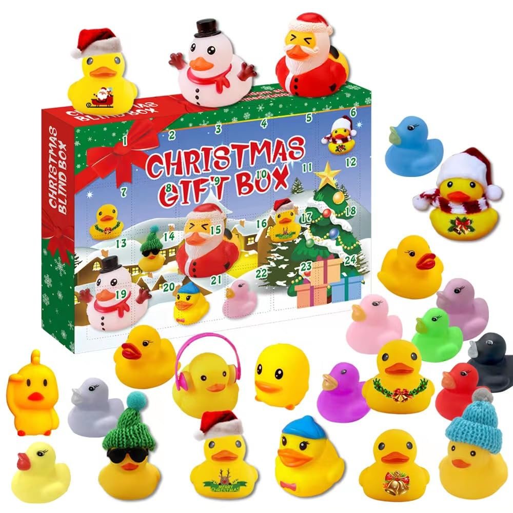 2025 Advent Calendar Rubber Ducks Bath Toys Christmas Blind Box Toy Ducks Mini Ducks for Kids Boys Girls Home Party Decoration Cruise Ducks Rubber Ducks in Bulk - 24 Pcs