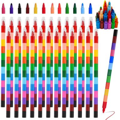ailixinda 24 Pieces Stacking Crayons Buildable Crayons,DIY Rainbow Pencils Stackable Crayon for Kids,Stackable Buildable Colorful Crayon Party Favors for Office School Supplies,12 Colors