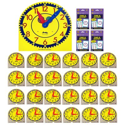 Carson Dellosa Telling Time Teaching Clocks for Kids Educational Bundle, Judy Clock Telling Time Clock, Mini Judy Clocks, Time and Money Flash Cards 4-Pack, Telling Time & Counting Money Manipulatives