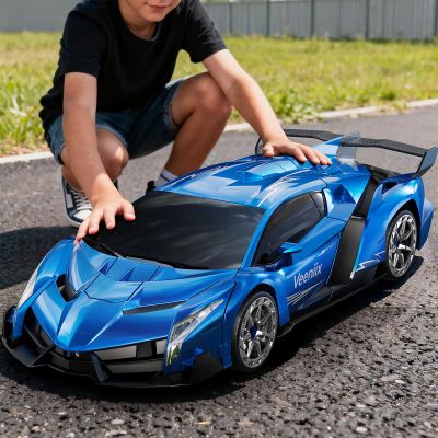 Veeniix V991 Transform Remote Control Car, 1:10 Big Size, 2 Rechargeable Batteries for 70Min, 2.4GHz Gesture Sensing, One-Key Deformation, Robot Toys Gifts for Boys and Girls (Blue)