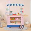 INFANS Wooden Grocery Store Marketplace Toy, Market Stand Shop Pretend Play Set with Universal Wheel Food Scale Cash Register Beverage Rack 30 Accessories Gift for Ages 3+ view 2