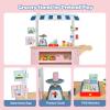 INFANS Wooden Grocery Store Marketplace Toy, Market Stand Shop Pretend Play Set with Universal Wheel Food Scale Cash Register Beverage Rack 30 Accessories Gift for Ages 3+ view 3