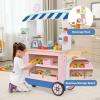 INFANS Wooden Grocery Store Marketplace Toy, Market Stand Shop Pretend Play Set with Universal Wheel Food Scale Cash Register Beverage Rack 30 Accessories Gift for Ages 3+ view 4