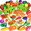 100 PCS Cutting Play Food Toy for Kids Kitchen, Pretend Food Toys for Toddlers, Play Kitchen Toys Accessories with 2 Baskets, Fake Food/Fruit/Vegetable, Birthday Gifts for 3 4 5 6 Years Old Boys Girls view 1