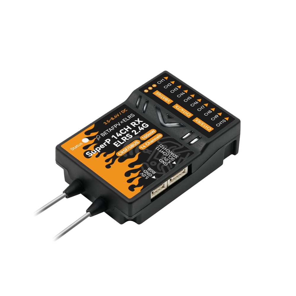 BETAFPV SuperP 14CH Diversity Receiver with TCXO, 2 Antennas, Dual RX Chains Support Long Range Flying Aerial Photography FPV Freestyle Tricks, for Fixed-Wing Helicopter RC Cars Boats - ELRS 2.4G