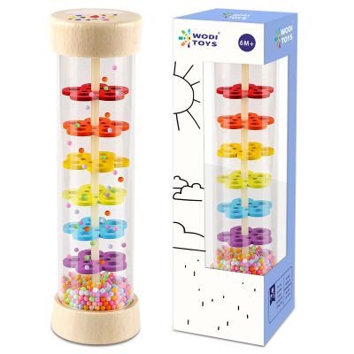 LOOIKOOS Rainmaker - 7 inch Wooden Rain Stick Montessori Toys for Babies 6-12 Months,Baby Rattle Shaker Sensory Developmental Toy,Raindrops Musical Instrument Baby Musical Toys for Baby 6 7 8 9