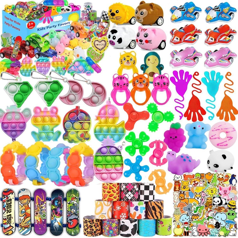 117 Pack Party Favors for Kids 3-5 4-8 8-12, Fidget Toys, Treasure Box Toys for Classroom, Pinata Filler, Goodie Bag Stuffers, Treasure Chest, Prize Box Toys, Classroom Prizes