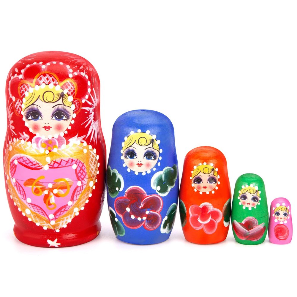 POPLAY 5PCS Russian Nesting Dolls, Stacking Wooden Handmade Matryoshka Dolls for Girls Boys' Birthday or Home Decoration