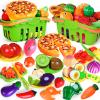 100 PCS Cutting Play Food Toy for Kids Kitchen, Pretend Food Kitchen Toys Accessories with 2 Baskets, Fake Food/Fruit/Vegetable, Christmas Birthday Gifts for 2 3 4 5 Years Old Toddlers Boys Girls view 1