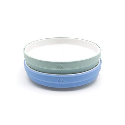 Elk and Friends Kids 7.8 Porcelain White Plates with Silicone Sleeves | Suitable for Babies/Toddlers | Microwave & Dishwasher Safe | Non Slip Dinnerware | Snack Dishes | 2 Pack