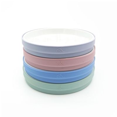 Elk and Friends Kids 7.8 Porcelain White Plates with Silicone Sleeves | Suitable for Babies/Toddlers | Microwave & Dishwasher Safe | Non Slip Dinnerware | Snack Dishes | 4 Pack