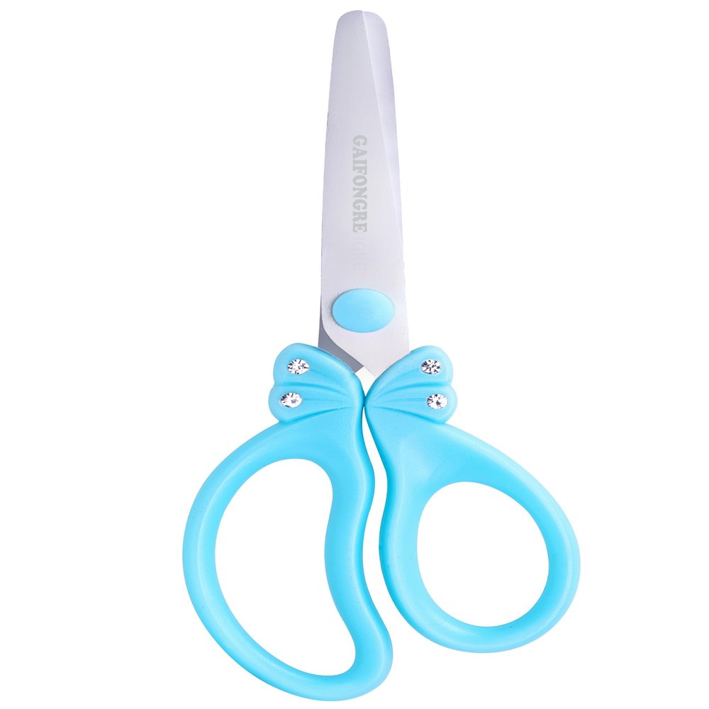 GAIFONGRE 5 Kids Safety Blunt Tip Scissors, Ages 5-8 & 8-10 for Girls,Rounded Edge & Ergonomic Handles for Small School Student Children Toddler Classroom Cutting Paper,Home DIY (Blue)
