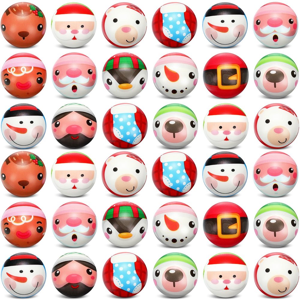 Libima 36 Pcs Christmas Stress Balls Bulk 2 Inch Foam Santa Clause Squeeze Ball Snowflake Xmas Elk Stress Relief Toys Christmas Toys for Christmas Stocking Stuffers Favors Goodie Bag Piata Fillers