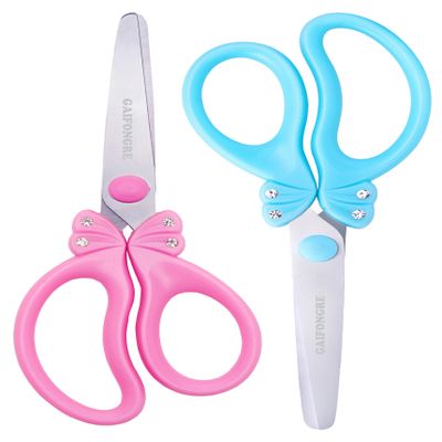 GAIFONGRE 5 Kids Safety Blunt Tip Scissors, Ages 5-8 & 8-10 for Girls,Rounded Edge & Ergonomic Handles for Small School Student Children Toddler Classroom Cutting Paper,Home DIY (Pink Blue)