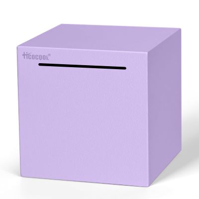 Hicocool Piggy Bank for Adults Must Break to Open, Unbreakable Stainless Steel Money Saving Box (Purple, Palm Size)