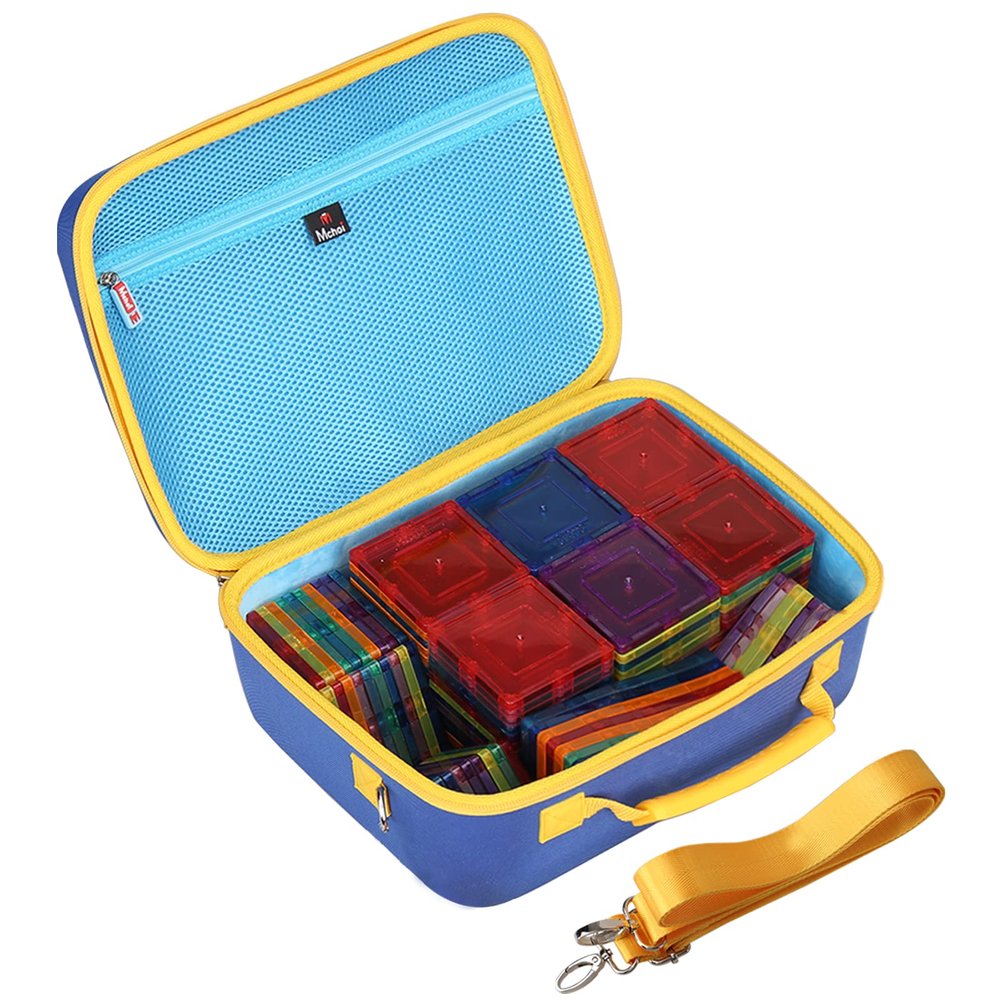 Mchoi Shockproof Carrying Case Fits for PicassoTiles 100 Piece Set Magnet Building Tiles, EVA Portable Storage Case Shockproof, Blue