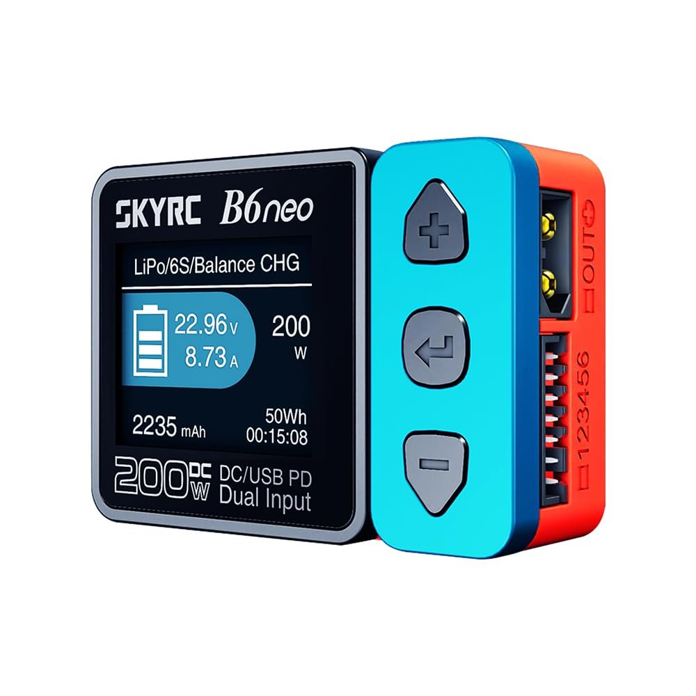HNW B6 neo B6neo 200W Smart Charger PD 80W for RC Helicopter, Aircraft Li-Polymer/Life/Li-Ion/NiMH/NiCd/Lead Batteries (Crimson Sky)