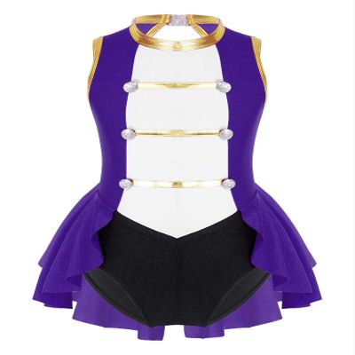 ACSUSS Circus Ringmaster Costume for Girls Halloween Theme Party Sleeveless Vintage Leotard Cosplay Purple 14 Years