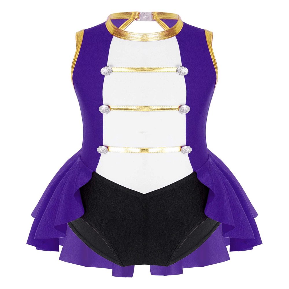 ACSUSS Circus Ringmaster Costume for Girls Halloween Theme Party Sleeveless Vintage Leotard Cosplay Purple 14 Years