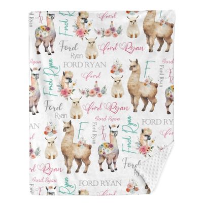 Personalized Baby Blanket with Alpaca Llama Custom Blanket with Name Double Layer Soft Plush Minky Blanket with Dotted Backing, Receiving Baby Blanket Girl, Perfect Newborn Toddler Gift
