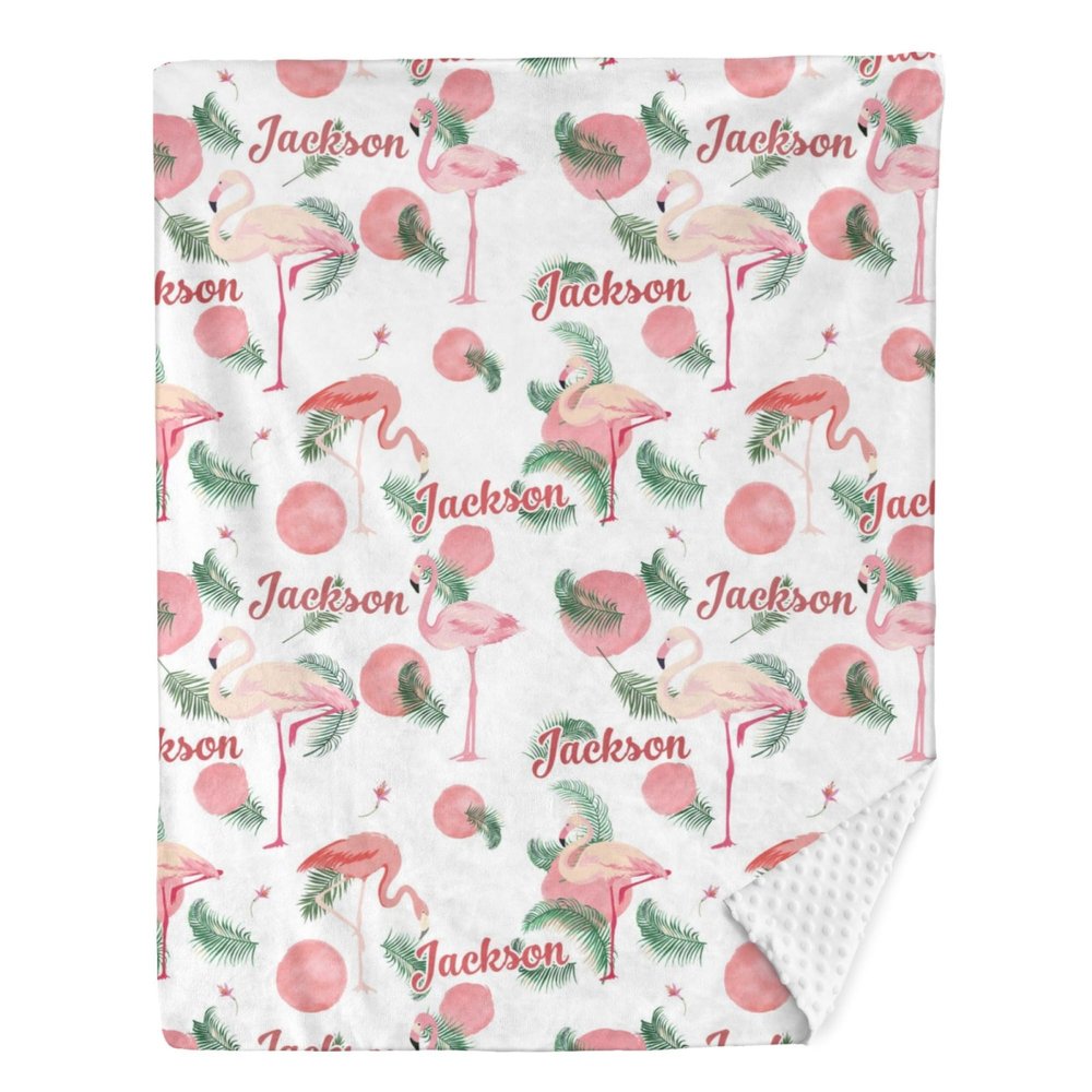 Personalized Baby Blanket with Flamingo Custom Blanket with Name Double Layer Soft Plush Minky Blanket with Dotted Backing, Receiving Baby Blanket Girl, Perfect Newborn Toddler Gift