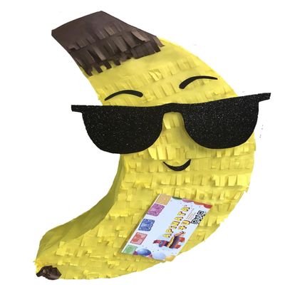 APINATA4U Tall Banana with Sunglasses Pinata (17.5x13.5x3.5 Inch) -Fun Tropical Party Decoration for Summer and Fruit-Themed Birthday Celebrations | Includes Stick & Mask