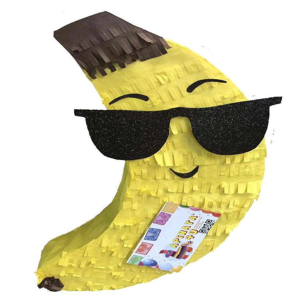 APINATA4U Tall Banana with Sunglasses Pinata (17.5x13.5x3.5 Inch) -Fun Tropical Party Decoration for Summer and Fruit-Themed Birthday Celebrations | Includes Stick & Mask