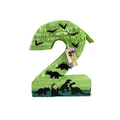 APINATA4U Number Two Pinata, Green Dinosaur Themed Number Two Party Pinata, Dinosaur Birthday Supplies, Kids Fun Decorations, Gift for Animal Lovers, 20 X 16 X 4 Inches