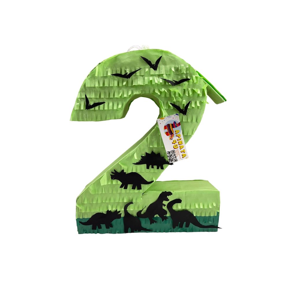 APINATA4U Number Two Pinata, Green Dinosaur Themed Number Two Party Pinata, Dinosaur Birthday Supplies, Kids Fun Decorations, Gift for Animal Lovers, 20 X 16 X 4 Inches