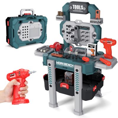 Kids Tool Bench Set with Electric Drill and Realistic Tool, Play Kids Workbench Toy, Construction Workbench Playset Toy for Toddler 3-5, Easy Set up, Boys and Girls Toys, Green, Large Size
