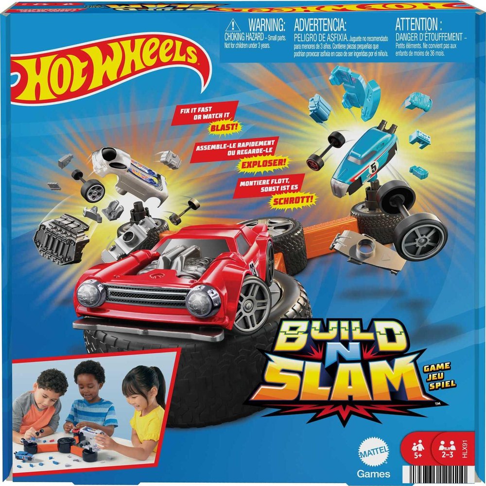 Mattel Games Hot Wheels 5-in-1 Kids Games Set Decorated with Car Graphics for Family & Game Nights, Parties & Travel