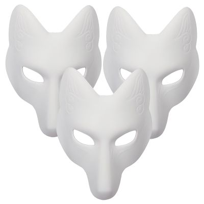 Alodidae Fox Mask 3 Pcs DIY Animal Masquerade Masks White Paintable Halloween Party Wolf Cosplay Costume Accessory