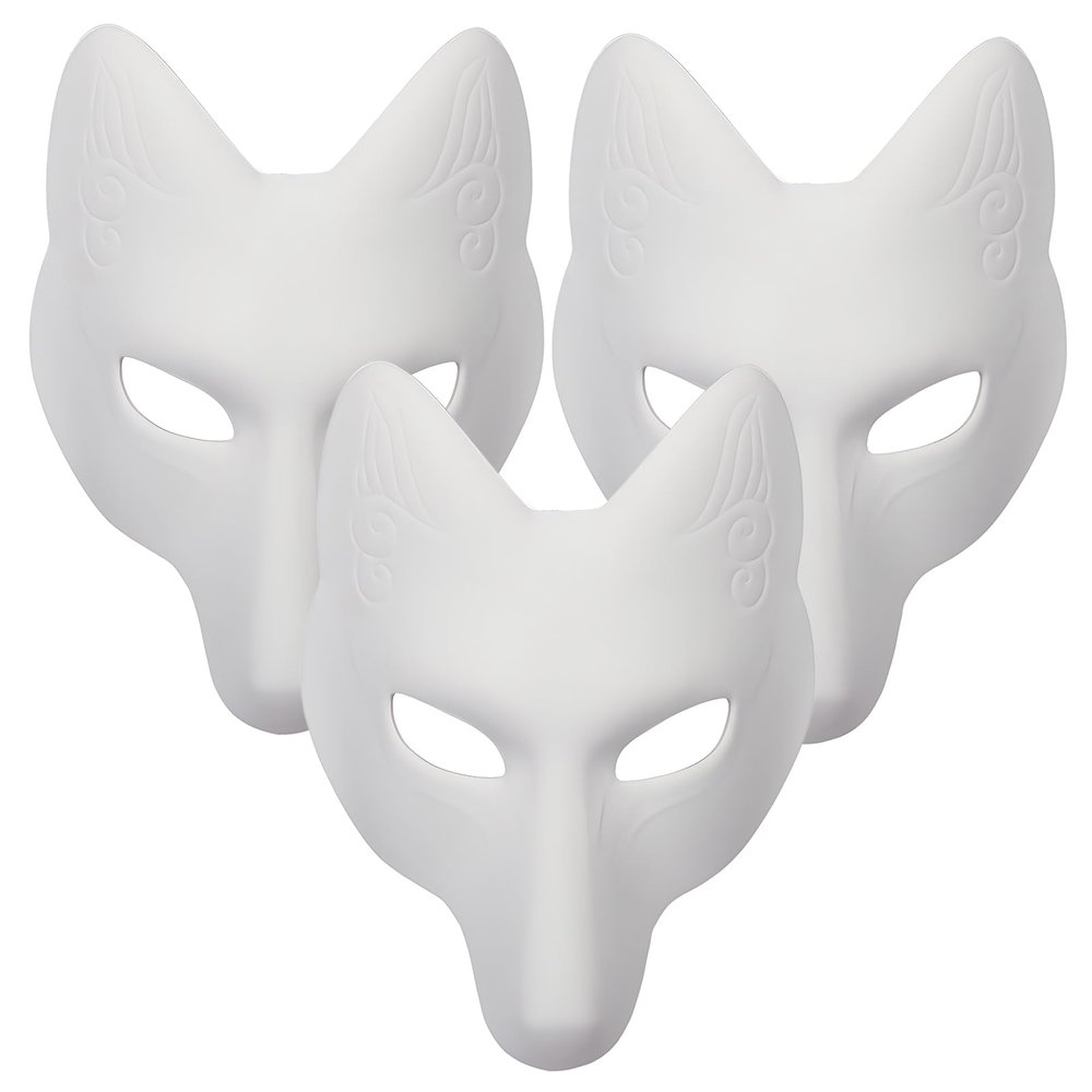 Alodidae Fox Mask 3 Pcs DIY Animal Masquerade Masks White Paintable Halloween Party Wolf Cosplay Costume Accessory