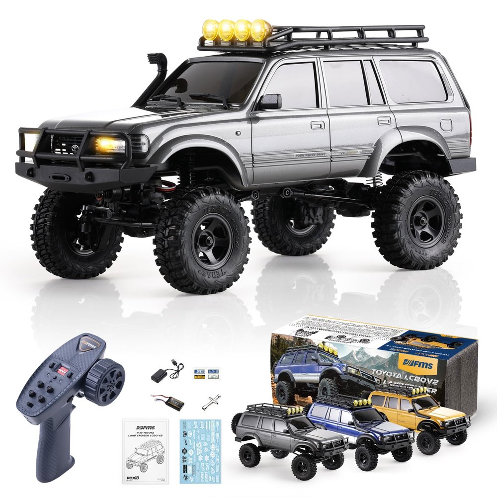 BEEZRC FMS RC Crawler 1/18 FCX18 Land Cruiser LC80 RTR Toyota Licensed 4WD RC Rock Truck 2.4Ghz 900mAh Hobby Grade RC Car Model Mini Remote Control Car Off Road Vehicle FMS11831RTRGY(Grey)