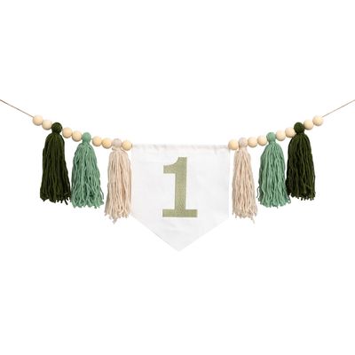 1st Greenery High Chair Banner - Green Tones Yarn Tassel Garland, Nature Green 1st Birthday, Olive GreenCake Smash Garland, Neutral Birthday (Green 1st Tassel)