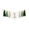 1st Greenery High Chair Banner - Green Tones Yarn Tassel Garland, Nature Green 1st Birthday, Olive GreenCake Smash Garland, Neutral Birthday (Green 1st Tassel) view 1