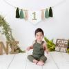 1st Greenery High Chair Banner - Green Tones Yarn Tassel Garland, Nature Green 1st Birthday, Olive GreenCake Smash Garland, Neutral Birthday (Green 1st Tassel) view 4
