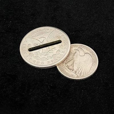 blue-ther Coin Through Coin Magic Tricks Walking Liberty Half Dollar Thru Morgan Dollar Magic Close up Illusions Gimmicks Mentalism Props