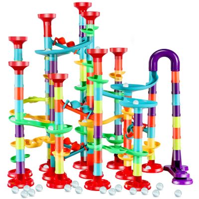 Yihurlm 197Pcs Marble Track,Marble Maze Game Construction Building Blocks Toys for Kids,Marble Track Game Educational Learning Toy for Boys Girls Birthday Gifts(147 Parts+ 50 Glass Marbles)