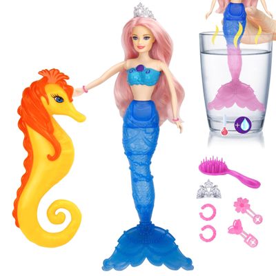 BETTINA Magic Color Changing Mermaid Doll, Princess Mermaid Toy with Seahorse & Dolls Accessories - Vibrant Pink Hair and Transforming Tail, Gifts Toys for Girls Aged 3-7