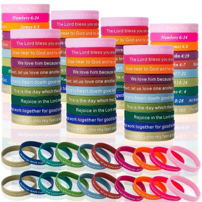 Estune 120 Pcs Bible Verses Bracelets Motivational Quote Rubber Wristbands Christian Religious Silicone Bracelet Inspirational Silicone Wristbands for Unisex Men Women Party (Rustic Color)