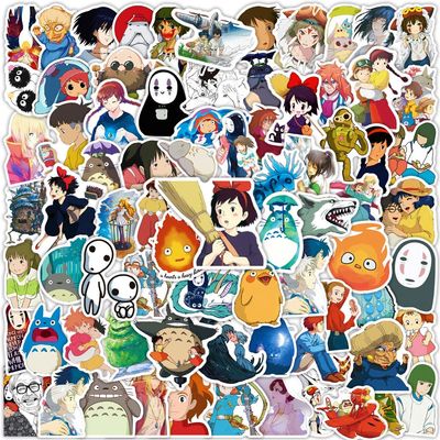 100PCS Cartoon Anime Miyazaki Hayao Stickers for Laptop,Studio Ghibli Anime Vinyl Movie Stickers for Water Bottle, PhoneHard HatSkateboardScrapbookingGifts for Kids/Adults