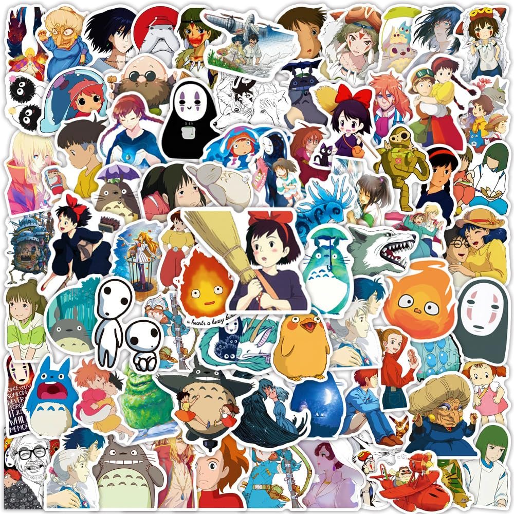 100PCS Cartoon Anime Miyazaki Hayao Stickers for Laptop,Studio Ghibli Anime Vinyl Movie Stickers for Water Bottle, PhoneHard HatSkateboardScrapbookingGifts for Kids/Adults