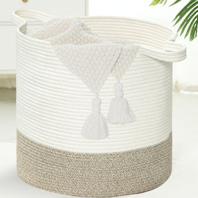 Norheirui Extra Large Rope Basket, Baby Woven Blanket Basket, XXXL Nursery Woven Baskets for Storage, 17.3x17.3x16.5 Cotton Rope Basket Living Room, Kids Toy Basket, Large Basket for Blankets