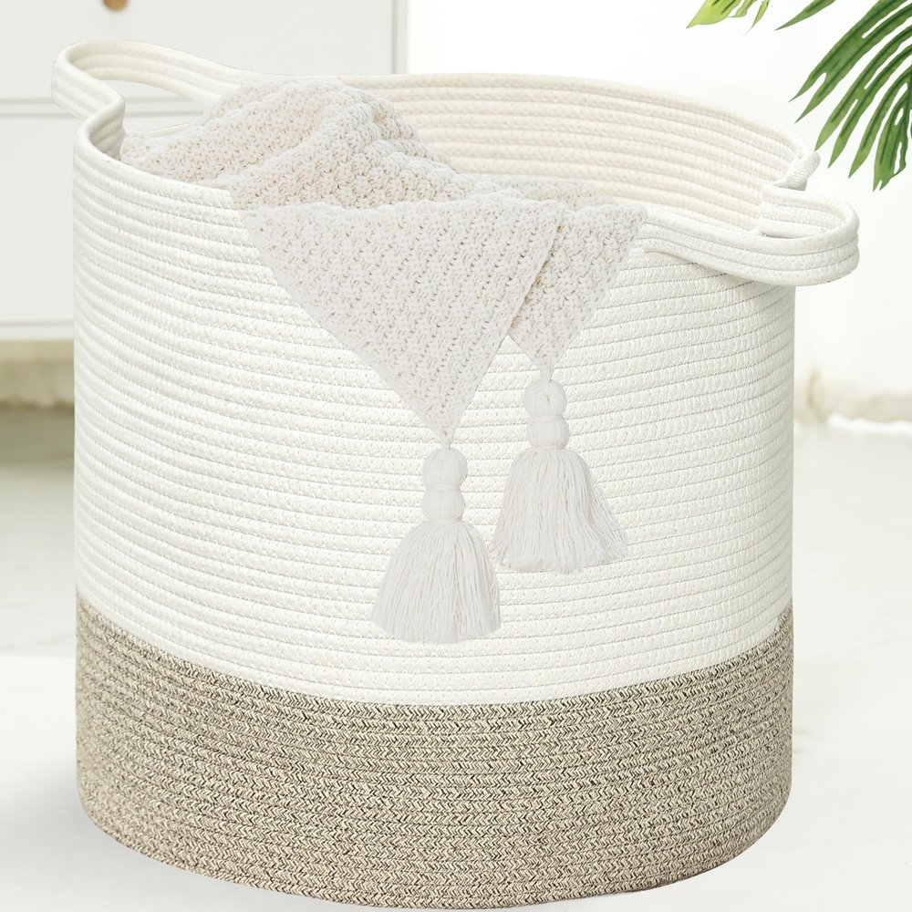 Norheirui Extra Large Rope Basket, Baby Woven Blanket Basket, XXXL Nursery Woven Baskets for Storage, 17.3x17.3x16.5 Cotton Rope Basket Living Room, Kids Toy Basket, Large Basket for Blankets