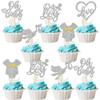 30 PCS Baby Shower Oh Baby Cupcake Toppers It's a Boy Cupcake Picks Glitter Tie Onesie Love Heart Cake Picks Decorations for Gender Reveal Baby Shower Boys Birthday Party Supplies Silver view 1