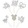 30 PCS Baby Shower Oh Baby Cupcake Toppers It's a Boy Cupcake Picks Glitter Tie Onesie Love Heart Cake Picks Decorations for Gender Reveal Baby Shower Boys Birthday Party Supplies Silver view 3