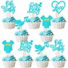 30 PCS Baby Shower Cupcake Toppers Glitter Tie Onesie Love Heart Oh Baby Cupcake Picks It's a Boy Cake Decorations for Baby Shower Gender Reveal Kids Boys Birthday Party Supplies Blue view 1